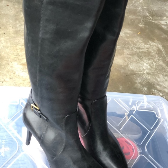 RLL Philena Black Leather Knee High 1/4 Zip Heel Boots Size 8B - Picture 5 of 15